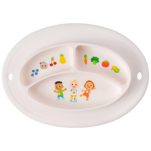 CoComelon Silicone Divider Plate - Suction Plates for Toddlers, Babies - BPA-Free- Non Slip Reusable Portable Toddler Plates with Suction, Less Mess - Portion Meal Time - Non Toxic, Dishwasher Safe