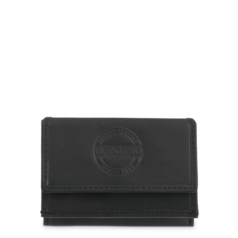 Genérico El Potro Cartera con Solapa de Piel Vacuno 100%, con Monedero y Tarjetero, 10x7.5x2.5 cm (Negro)