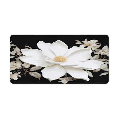 Alfombrilla Blanca Floral Rubber Base Grande 30x60 cm