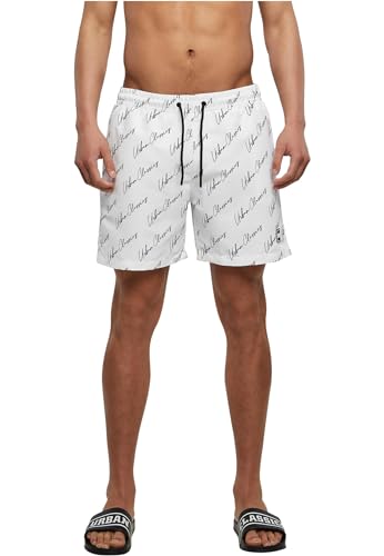Urban Classics Pattern Swim Shorts Palm Uomo Costume da Bagno Nero/Oliv Basics, Streetwear, Logo Whitescript, M