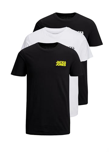 JACK & JONES Herren JJECORP Logo Tee SS Crew Neck 3er Pack Kurzarm T-Shirt, Pack D, 1x White 2X Black, L – Ansicht 1