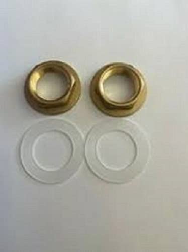 Image of Brass Flanged Backnut 1/2" with washers Pair (2) Tap back nut