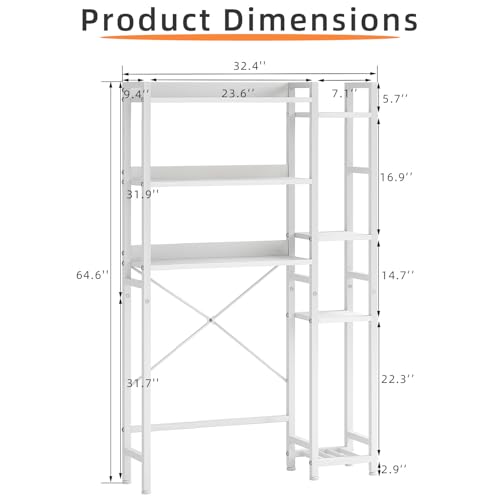 MUTUN Over Toilet Storage Unit, 3-Tier Bathroom Shelves, Industrial Bathroom Organizer Over The Toilet, Toilet Storage Rack, White - Cosy Home Interiors MUTUN Over Toilet Storage Unit, 3-Tier Bathroom Shelves, Industrial Bathroom Organizer Over The Toilet, Toilet Storage Rack, White - Image 3