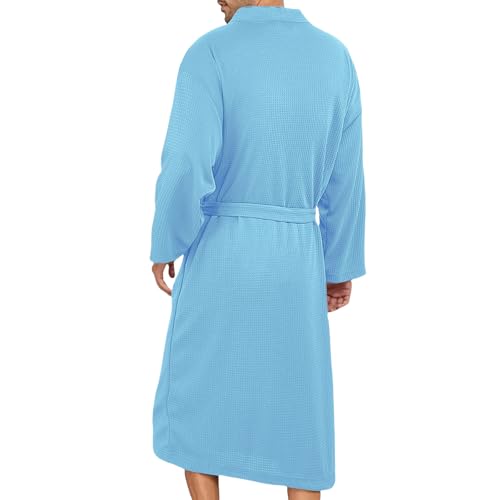 Women's Mens Waffle Bathrobe Lightweight Absorbent Breathable Bathrobe Solid Color Soft Long Spa Robes with Pockets4