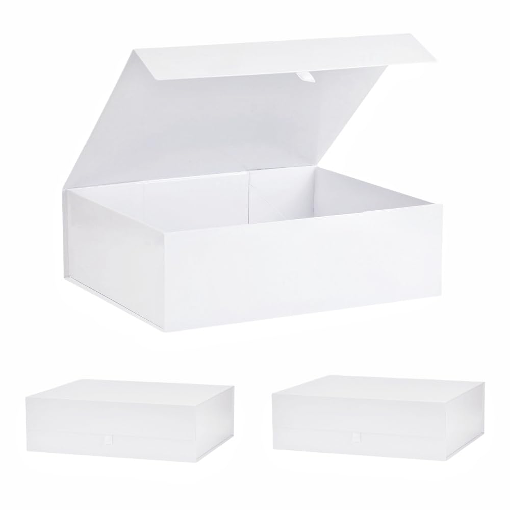 PLINJOY Extra Large White Gift Box 3 Pack 19x16x6 Inches,Gift Boxs for Presents with Lid Magnetic Closure Collapsible,Bridesmaid Proposal Box,Birthday, Christmas,for Clothes and Large Gifts