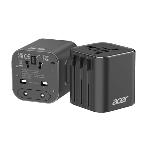 Acer US to Europe Plug Adapter, Universal Travel Adapter, International Power Adapter for USA to Europe UK France Germany Spain Ireland Australia (Type C/G/A/I),Black
