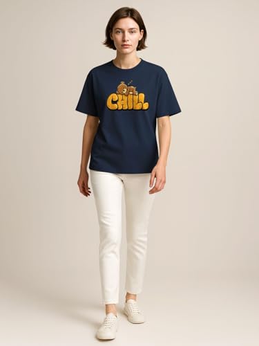 Image of HELLCAT Beige Trendy Printed Oversized T-Shirt for Women