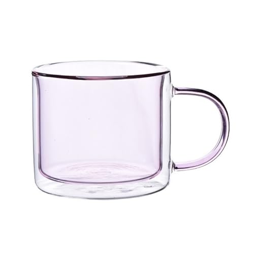 ZKALQECNF Leche Vasos de doble pared colores con asa, tazas té y café vidrio borosilicato, 240 ml Bebidas(Pink)