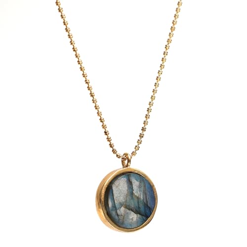 Gempires Labradorite Coin Pendant Necklace for Women 16mm Disc Pendant, Round Necklace - Image 2