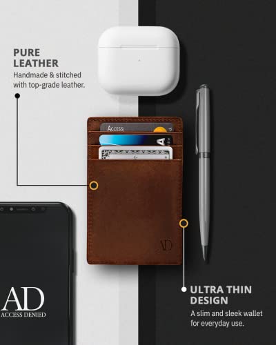 Image of Access Denied Slim Minimalist Wallets For Men & Women - Leather Front Pocket Thin Mens Wallet RFID Credit Card Holder Gifts For Men