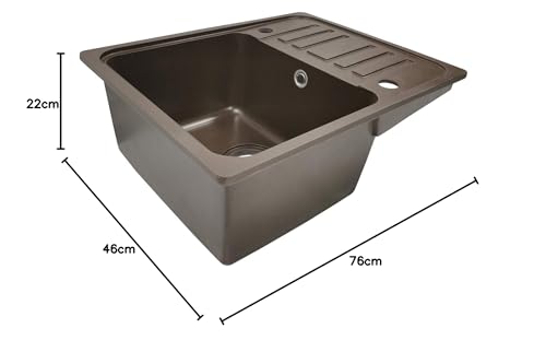 Aquamarin® Fregadero de Cocina - de Granito, con 1 Seno y Escurridor Reversible, Set de Desagüe,...