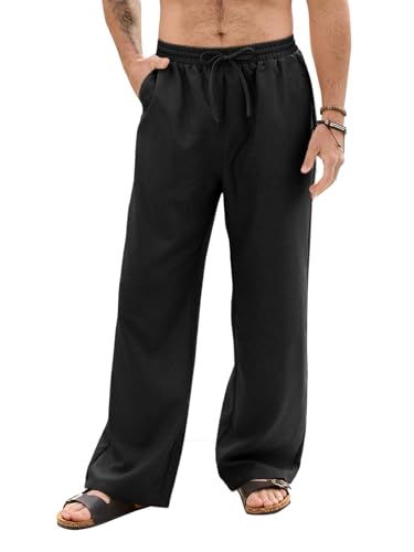 Mens Casual Pants Loose Fit Elastic Drawstring Waist Straight-Legs Summer Yoga Beach Trousers