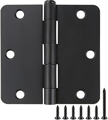 JIW Matte Black Door Hinges 3.5 inch 1/4" 24 Pack 3 1/2 Interior Door Hinges 3.5"x3.5 Inch Hinges Rounded 1/4" Raidus Standard Residential Bedroom Door Hinge Sturdy Door Hardware