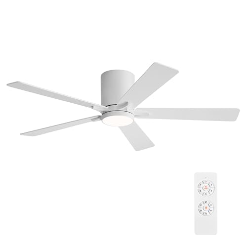 WINGBO 52" DC Flush Mount Ceiling Fan with Lights, 6-Speed
