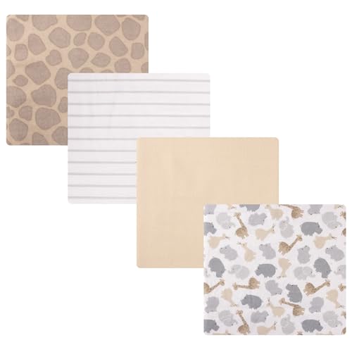 Image of Hudson Baby Cotton Flannel Receiving Blankets 4-Pack, Safari Friends, One Size