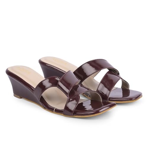 Image of Women Girls Comfortable Slip-On Glossy Sandals - Stylish All Day Comfort Ladies Footwear for Daily Wear