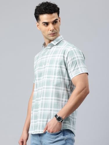 Image of Majestic Man Men Slim Fit Pure Cotton Checkred Half Sleeve Casual Shirt