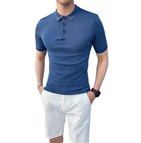 Polo homme anti transpiration en soie glacée bleu ajusté