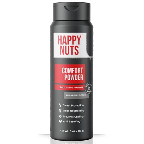 HAPPY NUTS Comfort Powder Deodorant For Men: Anti-Chafing Sweat and Odor Control for Jock Itch Aluminum-Free 6 oz (1 Pack) Fragrance-Free