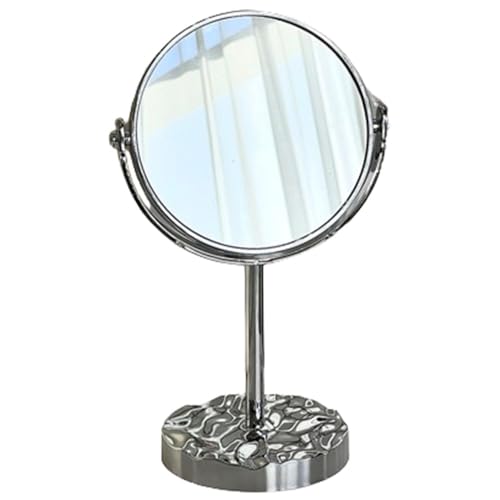 Espejo de maquillaje de escritorio rotativo doble cara plateado