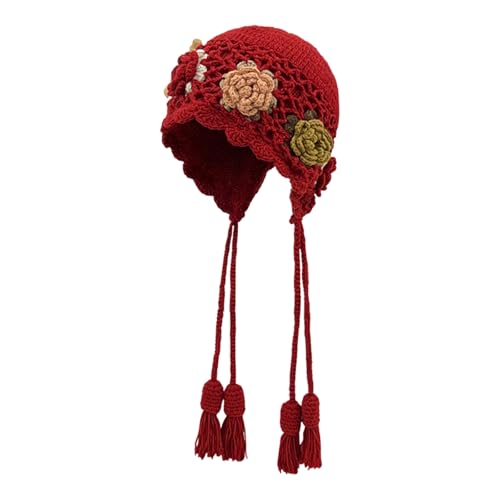 Bonnet en maille fleurie pour femme tricot doux et chaud de haute qualité