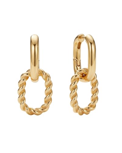 MUMREUES Gold Earrings for Women 14K Gold Plated Paperclip Hoop Dangle Earring Dainty Minimalist Simple Drop Earrings Jewelry Gift for Her