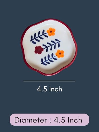 Image of WEAVING HOMES Floral Bloom Handmade Dessert Plate Ceramic Plates to Serving Plates, Kitchenware Plates, Handmade Plates Microwave Safe, Size: 11 cm Microwave & Dishwahsher Safe (Set of 1)