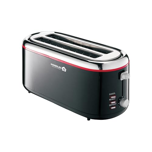 HOMILEC 4 Slice Toaster Black - Extra Wide Long Slots for Breads Crumpets and Bagels Reheat and Defrost with 5 Level Browning Control