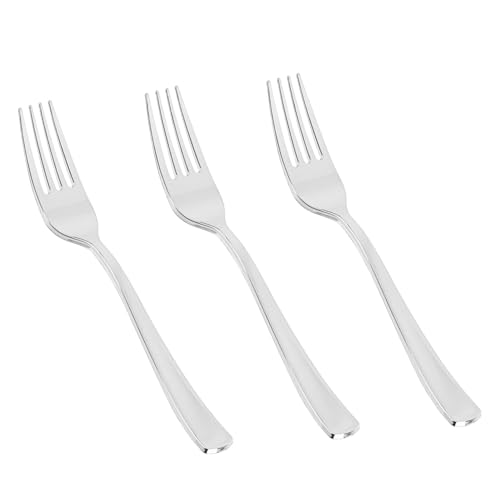 N9R 50PCS Silver Plastic Forks Solid Durable and Heavy Duty Disposable Silverware Forks Perfect Plastic Utensils for Party Wedding and Daily Use