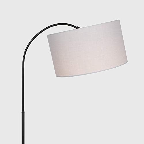 Modern Designer Style Black Curved Stem Floor Lamp with a Grey Drum Shade