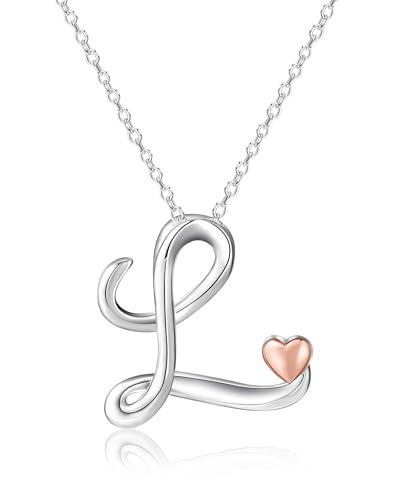Mesovor Collier avec Initiale en Argent pour Femme, Bijoux Plaqués Argent Sterling | Collier avec Pendentif Classique avec Lettre et Nom et Cœur en Or Rose, Chaîne de...