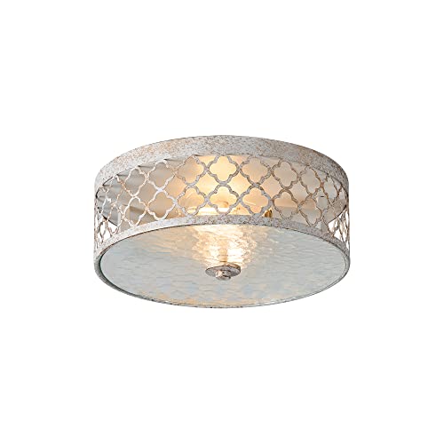 HANASS Lámpara de techo empotrada, lámpara de techo de 13 pulgadas, pantalla de tambor de jaula de metal, 2 luces, lámpara de techo rústica de estilo blanco antiguo, MX100029
