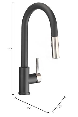 Image of Dura Faucet DF-MK530SLK-MBSN RV Single Handle Pull-Down (Matte Black) | RV single handle pull-down kitchen for camper and trailer galleys. Matte Black and Satin Nickel finish.
