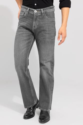 Image of Waltz Men's High Waist Stretchable Boot Cut Wide Leg Flared Casual Denim Bell Bottom Jeans Pants for Men - Comes in Multiple Sizes & Colours (Black, Dark & Light Blue, Grey, White & Khaki) 28 to 40