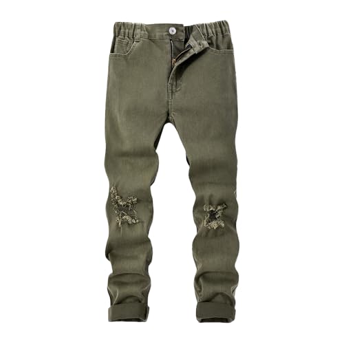 Nivne Tco Tween Boys Ripped Frayed Jeans Skinny Fit Distressed Fashion Kids Stretch Slim Zipper Denim Pants (US, Age, 10 Years, Green)