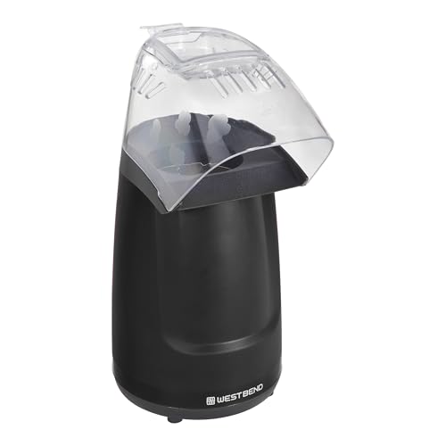 Image of West Bend Air Crazy Hot Air Popcorn Popper Machine 4-Quart Oil-Free Popping for Healthier Snacks Dual-Purpose Measuring and Butter Cup On /Off Switch Compact Design, in Black