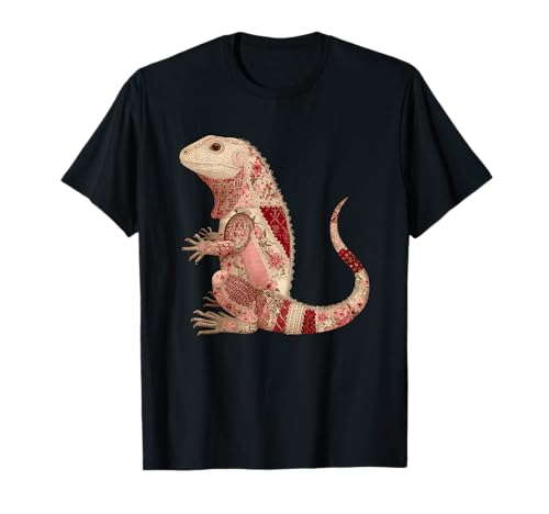 Caprichoso Reptil Boho Iguana Floral Patchwork Camiseta