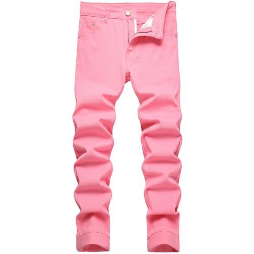 LZLER Mens Jeans Slim Fit Stretch Jeans Comfort Casual Classic Solid Denim Pants for Men(Pink 34)