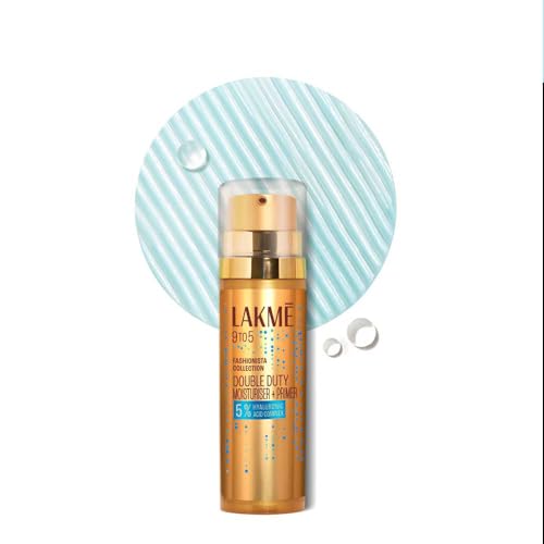Image of LAKME 9to5, Double Duty Moisturiser + Primer, 30g, for Long-Lasting Makeup and Hydrated Skin, with 5% Hyaluronic Acid Complex, Blurs Pores, Non-Sticky Formula (Pack of 2)