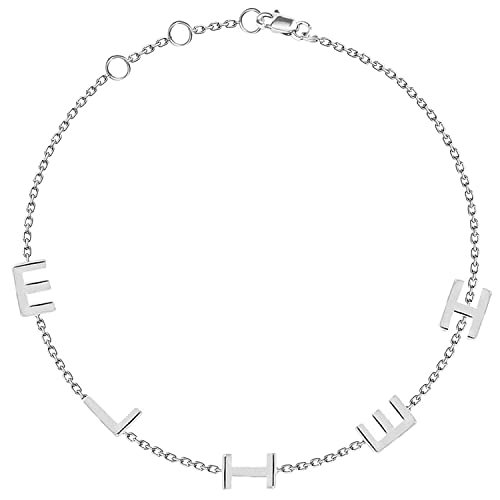 14k Gold Sideways Letter Bracelet, 14k Gold or Silver Custom Initial Bracelet, Personalized Birthstone + Letters Bracelet, Multiple Solitaire Diamond + Letters Alphabet Bracelet for Women Girls - Image 4