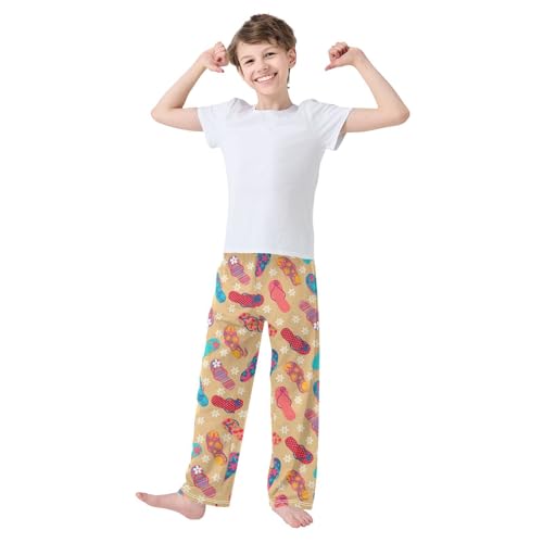ZZXXB Flip Flops and Star Boys Long Pants Soft Trousers Elastic Waist Kids Lounge Bottoms with Pockets S-XL2