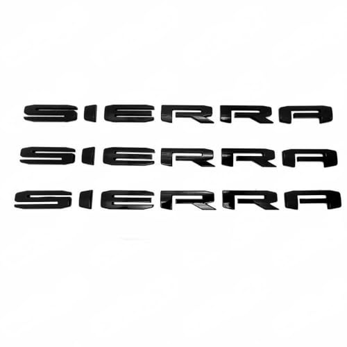 Image of 3pack 2019-2026 Big Sierra Emblem Door Rear Liftgate Nameplate 3D Badge Replacement for Sierra 1500 2500HD 3500HD 84287337 (Gloss All Black)