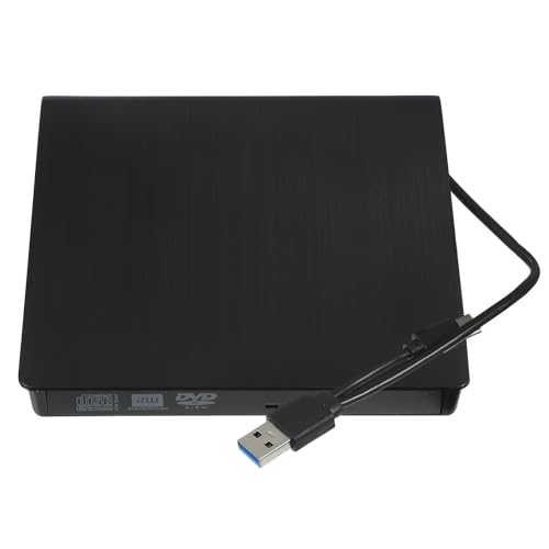 HOLIDYOYO Unidad Óptica Externa USB 30 y Type-C Grabadora y Reproductor DVD/CD Portátil Negra Compatible PC y Laptop Transmisión Rápida y Reproducción Estable para Uso Multimedia