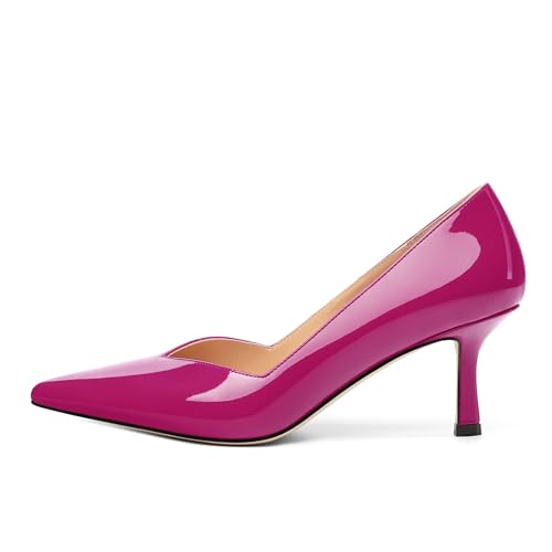Image of Women Pointed Closed Toe 2.5 Inch Kitten Heel Slip On Pumps | Elegant Comfort Formal Dress Footwear, Versatile Ladies Shoes For Office Wedding Party Evening Daily Occasions
