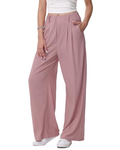 HMIYA Weite Hosen Damen-Lässig Locker Stoffhose Leichte Palazzo Hose Hohe Taille Dünne Herbst Hosen mit Tasche,Rosa,XL/30L HMIYA Weite Hosen Damen-Lässig Locker Stoffhose Leichte Palazzo Hose Hohe Taille Dünne Herbst Hosen mit Tasche,Rosa,XL/30L