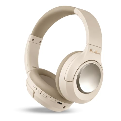 Image of PunnkFunnk BeatXtra Pro Wireless Bluetooth Headphones V5.3, Over-Ear Stereo Headset with 40mm Drivers, Noise Cancelling, Soft Cushioned Ear Cups, 10m Wireless Range, Teen & Adults (Beige)