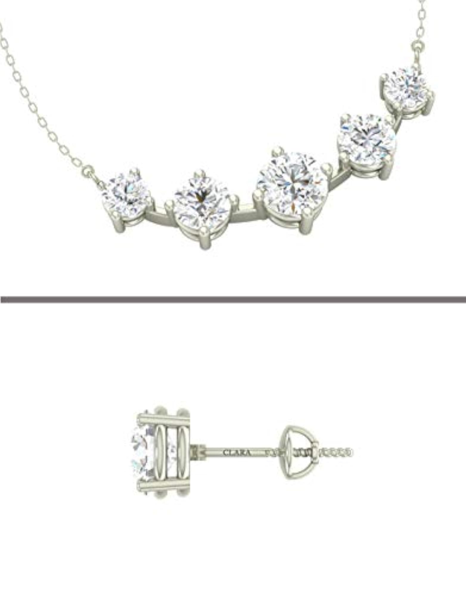 Women's 925 Silver 5 Stone Pendant Earring Necklace Chain