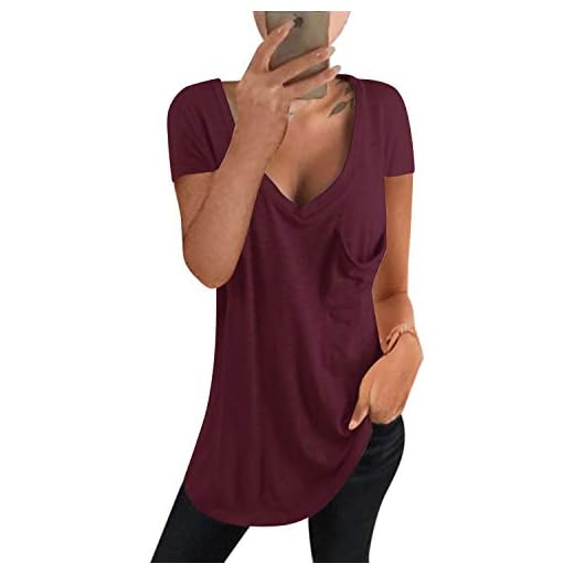 kenoce Damer V-ringad T-shirt kortärmad skjorta tunika långärmad tröja lös toppar blus