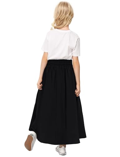 Image of Girls Maxi Skirt A-Line Uniform Skirts School Daily Skirt with Pockets, 4-13 Years