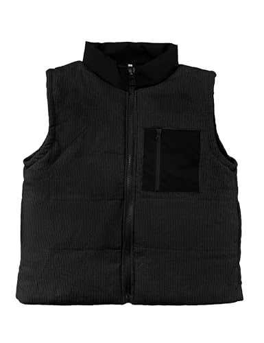Women's Corduroy Puffer Vest Cropped Stand Collar Zip Up Color Block Vests Warm Gilet Jacket Outerwear with Pocket